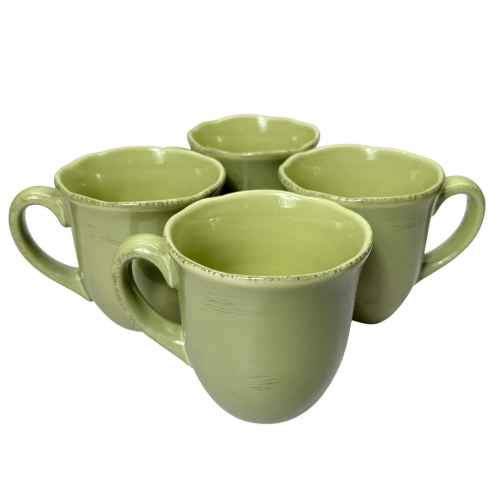 Ballard Designs Primvere Scalloped Edge Green Mugs - Set Of 4 - Cups
